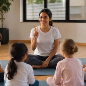 Niños practicando meditación consciente en un espacio de calma y presencia.
